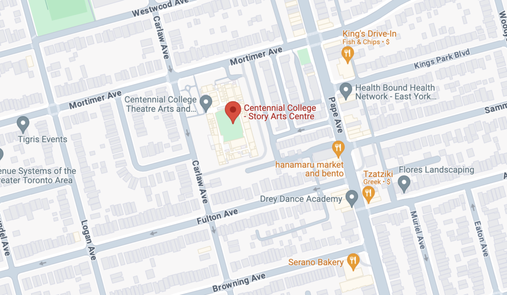 The image of a Google Map, showing the location the Story Arts Centre.